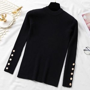 Black Ribbed High Neck Sweater